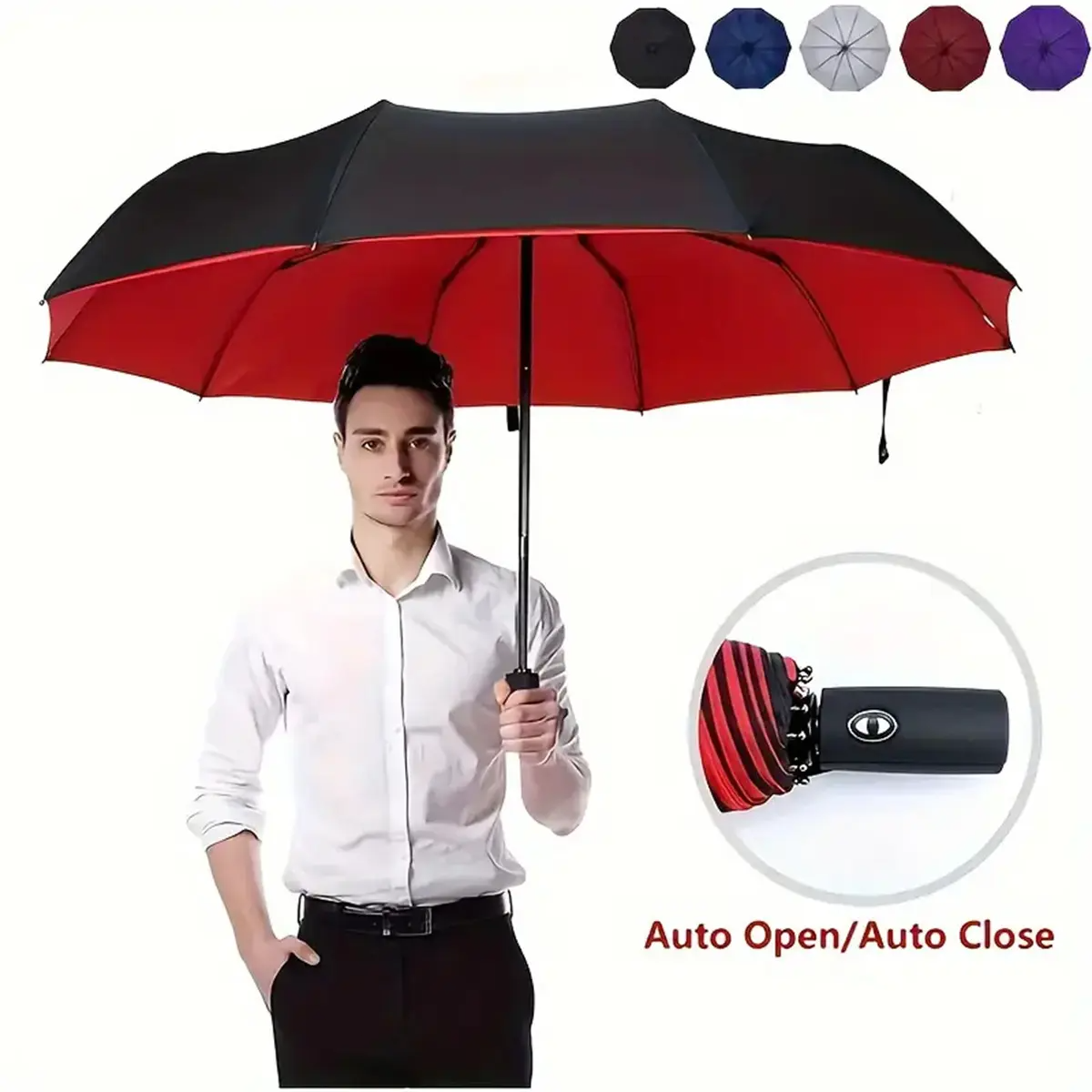 Automatic Folding Umbrella – Portable Windproof & Waterproof Rain Umbrella with Loop Strap for Men & Women