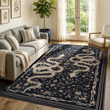 Modern Snake Design Washable Area Rug, Ultra Soft Non-Slip Indoor Carpet for Living Room, Bedroom & Home Office Decor
