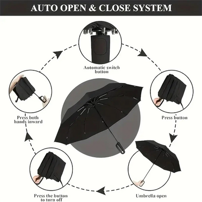 Automatic Folding Umbrella – Portable Windproof & Waterproof Rain Umbrella with Loop Strap for Men & Women